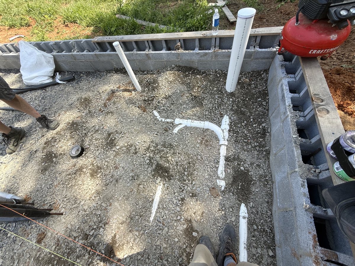 Underground plumbing rough-in on a new home foundation